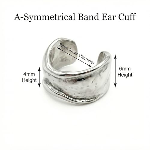 925 Sterling Silver Ear Cuff, Handmade Single Band Adjustable Non Piercing Clip On Cartilage Earring, Minimalist Ear Wrap Faux Piercing Jewelry for Women - style: A-Symmetrical Band