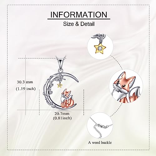 YAFEINI Moon Animal Necklace S925 Sterling Silver Owl/Fox/Red Panda/Possum/Snake/Dachshund Pendant Necklace Animal Jewelry Gifts for Women Mom Wife - style: FOX