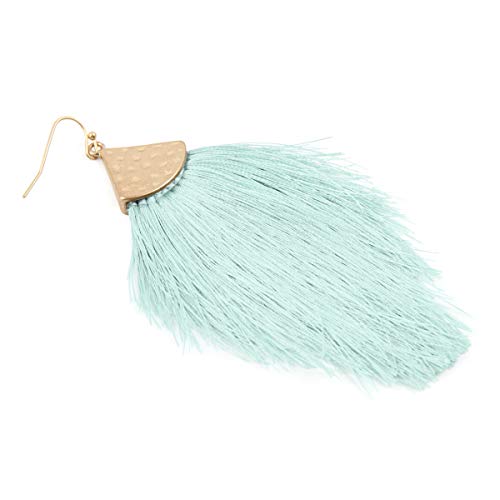 Bohemian Thread Tassel Drop Earrings - Geometric Petal Fan Fringe Feather Statement Chandelier Duster Dangles - color: Classic Tassel Chandelier - Mint