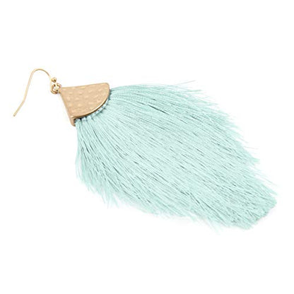 Bohemian Thread Tassel Drop Earrings - Geometric Petal Fan Fringe Feather Statement Chandelier Duster Dangles - color: Classic Tassel Chandelier - Mint