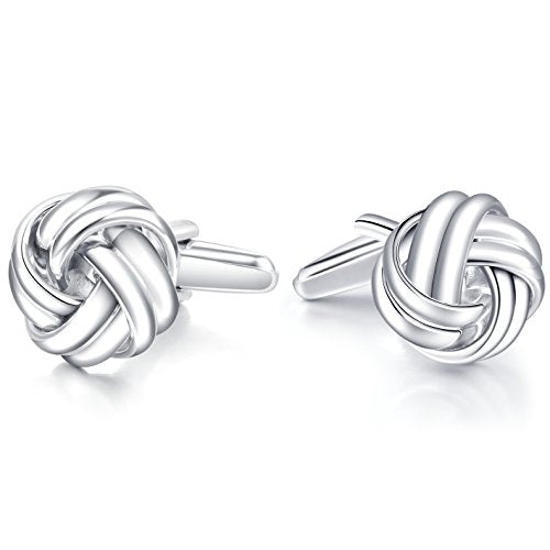 HONEY BEAR Twist Knot Cufflinks for Men Wedding Business | Tarnish-Resistant, Steel-Plated Copper Base, Gift Box, for Groomsmen, Father, Husband, Anniversary, Formal Events - style: Silver