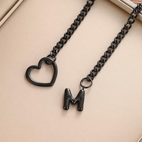 sroyte Black Heart Slip Chain Initial Necklaces for Women,Stainless Steel O-Ring Adjustable Lariat Heart Y-Necklace,Punk Gothic Cuban Collar Choker Necklace for women - color: Black M