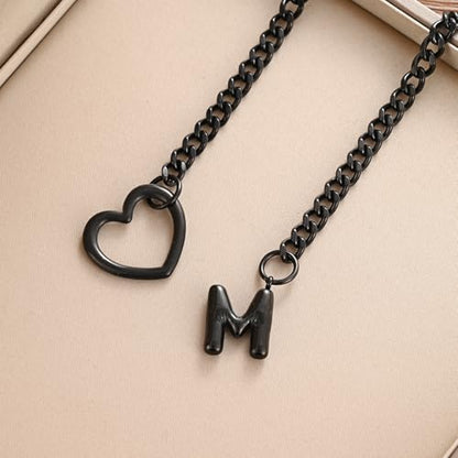 sroyte Black Heart Slip Chain Initial Necklaces for Women,Stainless Steel O-Ring Adjustable Lariat Heart Y-Necklace,Punk Gothic Cuban Collar Choker Necklace for women - color: Black M