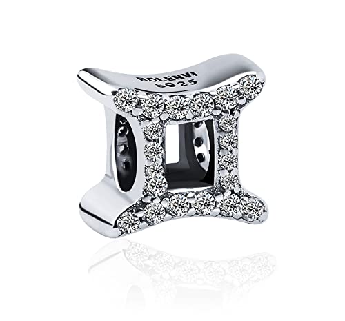 12 Zodiac Signs Birthday Constellations 925 Sterling Silver Charm Bead fits Pandora Bracelets & Necklaces & More - color: Gemini