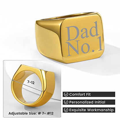 GoldChic Jewelry Personalized Signet Rings Men Women, Stainless Steel Custom Photo Bold Square/Oval Monogram/Old English Initial Pinky Stacking Statement Ring in Black/Silver/Gold (Size 7-14) - color: Gold-Custom - Square