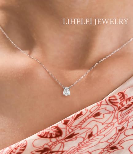 Diamond Pendant Necklaces for Women, Dainty 18k Gold/White Gold Plated Necklace, Gold/Silver Simple Choker Necklaces for Women, Trendy Jewelry Gifts - color: Teardrop -Silver