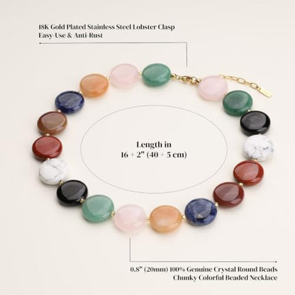COAI Chunky Colorful Necklace for Women, Summer Beach Jewelry Crystal Flower Necklace for Women, Multi-Gemstones Sodalite Red Jasper Chunky Choker - style: Round Beads Necklace