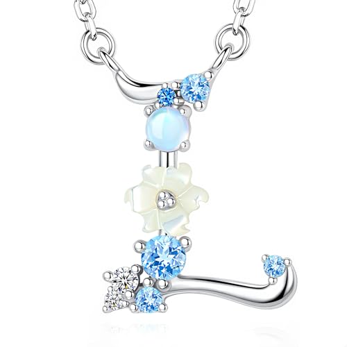 VIKI LYNN Initial Necklace for Women 925 Sterling Silver Initial A to Z Letter Pendant Necklace with Blue Flower Cubic Zirconia Birthday Engagement Gift for Women,Mom, Couple - style: Letter L
