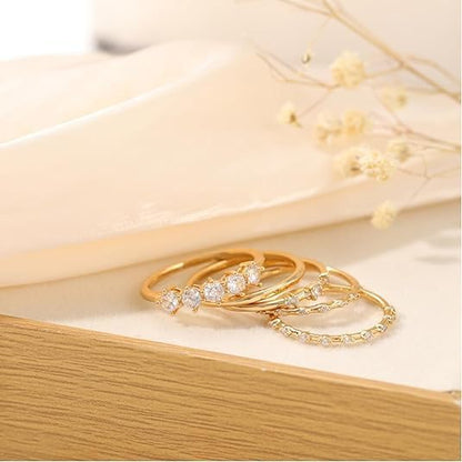 GIGB PBDK Dainty Gold Stackable Rings for Women,Sparkly 14k Gold Plated Cubic Zirconia Thumb Ring Set,Trendy Non Tarnish Wedding Bands Statement Knuckle Rings