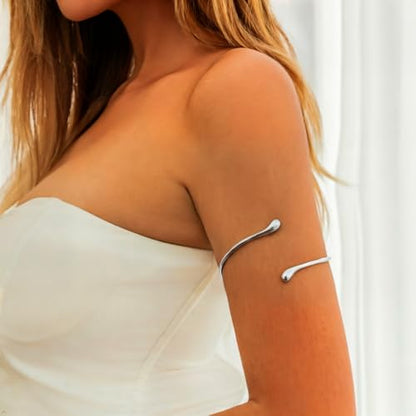 ItsStarred Minimalist Arm Cuff Gold Plated, Upper Arm Cuff Bangle Bracelet for Women, Adjustable Arm band Set 6 Pieces - color: F: Silver Plated Flower 6pcs