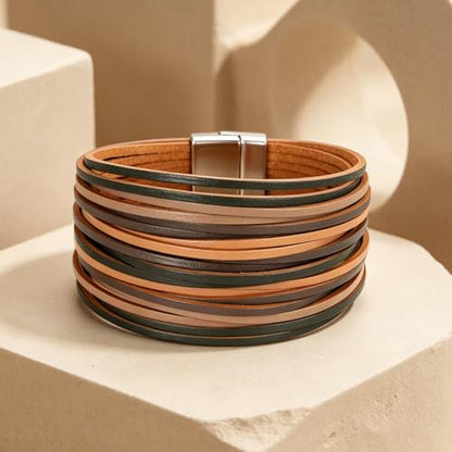 hotoo Leather Wrap Bracelet for Women - color: Pinkish gray