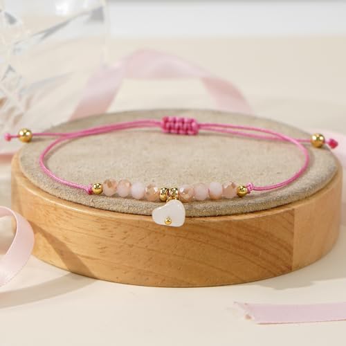 Boho Glass Seed Beaded Bracelets For Women, Handmade Romantic Gold Plated charm String Braided Rope Adjustable Jewelry, Summer Beach Daily Party Friendship Gift - color: Rose Quartz
