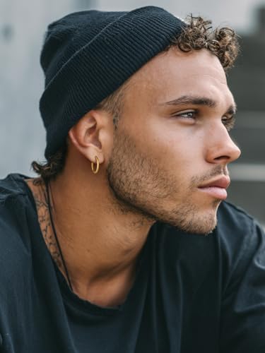 FaithHeart Stainless Steel Black/Silver/Gold Huggie Hoop Earrings for Men | Hypoallergenic Small Hoop Earrings Lightweight Sleeper Earrings Waterproof Cartilage Piercing Jewelry Gift 8-16mm - color: Gold-Round, size: Diameter 16mm