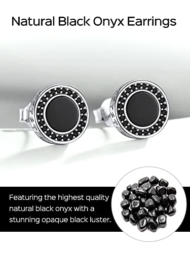 ChicSilver 925 Sterling Silver Viking Rune Natural Black Onyx Stud Earrings For Women Men - style: C: Side Runes with CZ