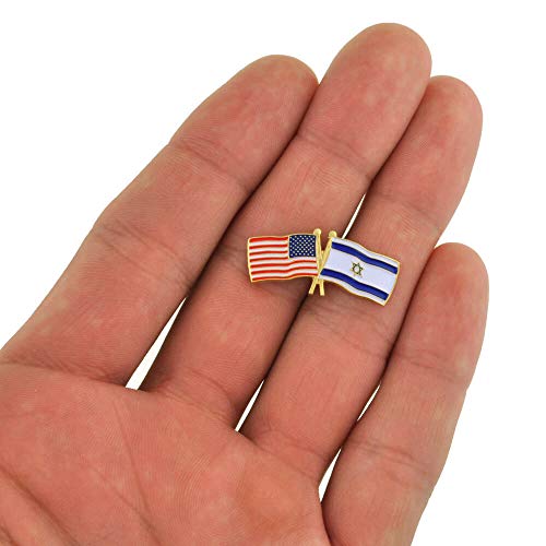 PinMart Crossed American Flag Lapel Pin - Gold Color Plated Enamel Pins - color: Israel Gold Plated, size: 10 Pack