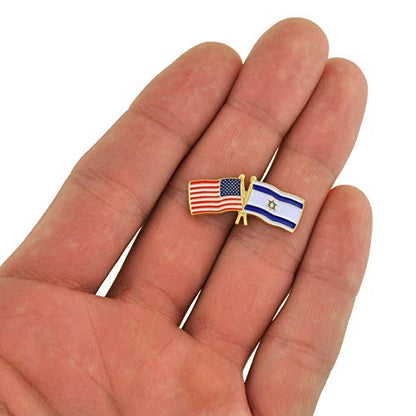 PinMart Crossed American Flag Lapel Pin - Gold Color Plated Enamel Pins - color: Israel Gold Plated, size: 10 Pack