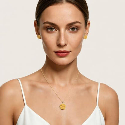 Enamel Rose Necklace and Earrings Jewelry Set for Women | 14K Gold Plated,Rose Represent: Love Gratitude Prid,Adjustable Chain Fit,Elegant Sets for Daily and Party Wear,Gift Box - color: Yellow