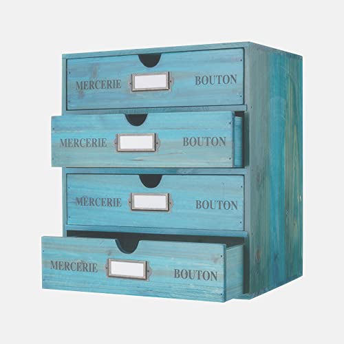 Large Wooden Drawers Wooden Box with Drawer Blue | 4 Drawer Storage Box for Apothecary Cabinet, Apothecary Drawers，Desktop Organizer with Metal Handles for Office，Home - color: BLUE-LARGE