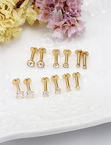 14G Lip Rings Stainless Steel Tragus Helix Conch Piercing Jewelry Snake Bite Piercing Monroe Lip Rings Labret Medusa Cartilage Lobe Earrings Piercing Jewelry Cubic Zirconia 2MM 3MM 4MM - color: 6MM-Gold,2mm/3mm/4mm