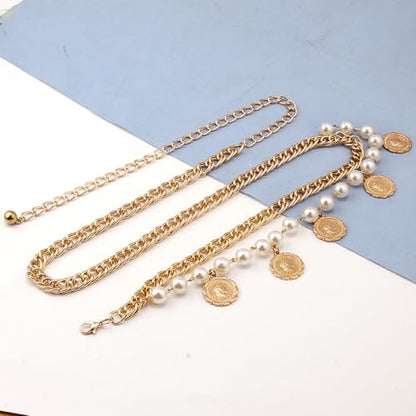 Pirate Waist Chain for Women Multilayer Metal Waist Chain Belt Adjustable Long Belt Body Belly Chain Boho Layered Coin Waist Chain Pirate Costume Women Men Jewellery - style: 408-HSYL-B B pe