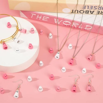 60Pcs Halloween Charms, Ghost Charms for Jewelry Making | Alloy Enamel, Halloween DIY Crafts, Earring Necklace Bracelet Jewelry Making, Pink and White Ghost Pendants - style: Halloween Ghost Charms