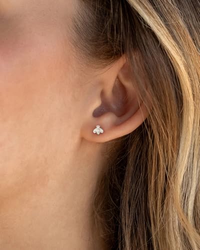 Flat Back Earrings for Women Cartilage Helix | Comfortable Dainty Cute Dragon Bee Bird Phoenix Dragonfly Cute Animal Leaf Spiral Rhombus Design Flatback Stud Earrings - color: Silver Bee