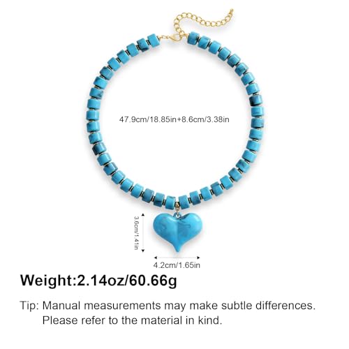 YUJIE Chunky Heart Pendant Necklace for Women- Exaggerated Statement Puff Heart Necklace with Acrylic Beaded Chain - color: blue