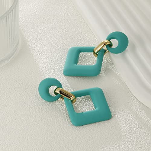 RUOFFETA Acrylic Rectangle Earrings, Fashion Acrylic Square/Oval/Hoop Statement Drop Earrings for Women - color: Aqua