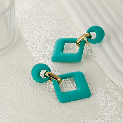RUOFFETA Acrylic Rectangle Earrings, Fashion Acrylic Square/Oval/Hoop Statement Drop Earrings for Women - color: Aqua