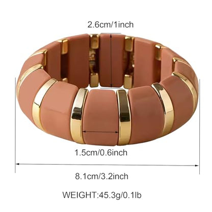 YBMYCM Acrylic Chunky Bangles Bracelets for Women Resin Gold-plated Stackable Stretch Bracelet Wide Wristbands Gift Jewelry - color: Caramel brown