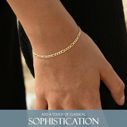 KISPER Gold Chain Bracelets for Women Plated 925 Sterling Silver | 18K plating, Made in Italy, anti-tarnish, hypoallergenic, 6.5-9 inches, curb rope figaro mariner links - size: 8 inches (Medium)