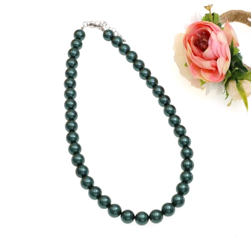 Long Simulated 10mm AAA Pearl Strand Necklace for Women Multicolor Pearl Choker Necklace 1920s Pearl Statement Necklace Costume Jewelry - color: 10mm Emerald