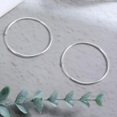 925 Sterling Silver Hoop Earrings Lightweight Endless Thin Silver Hoop Earrings 50mm Big Hoops Earring for Women