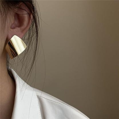 Unique Abstract Earrings For Women,Geometric Statement Stud Earring Large Hypoallergenic Earring for Gift - color: gold plated