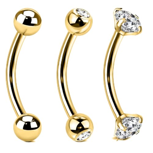 14G Surgical Steel Body Jewelry Belly Button Ring Gold Curved Navel Barbell | 14G Navel Rings Silver Snake Eyes Piercings for Tongue Conch Eyebrow Rings - color: Gold;BL:12mm