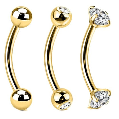 14G Surgical Steel Body Jewelry Belly Button Ring Gold Curved Navel Barbell | 14G Navel Rings Silver Snake Eyes Piercings for Tongue Conch Eyebrow Rings - color: Gold;BL:12mm