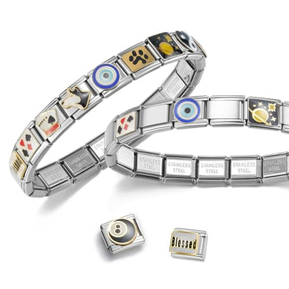 Stainless Steel Italian Charm Bracelet, 18 Link Starter Bracelet 9mm Charms | Italian Charm Bracelet with 9Pcs/20Pcs Charms and Opening Tools, Classic 9mm Modular Charm, Personalized Jewelry Gift - color: D-Silver