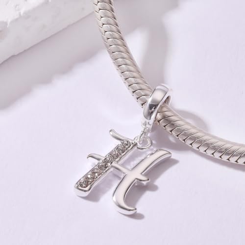 925 Sterling Silver Initial Charm fits Pandora, Gift for Mom Wife | Christmas,Birthday,Mother's Day, Anniversary, Valentine's Day - color: Letter H