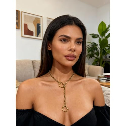 Artmiss Heart Slip Chain Necklace Cuban Long Chain Affection Link Necklace Submissive Collar Chokers for Women - color: Gold