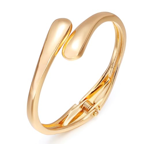 Golden Polished Chunky Twisted Hinged Waterdrop Bangle Bracelet for Women Spiraled Oval Bangle Bracelet - color: Gold Small Waterdrop Bangle