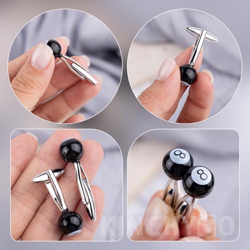 2 Pack Black 8 Ball Cufflinks Billiard Ball Cufflink Shirt Accessories for Men