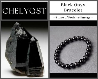 Carnelian Bracelet - Stone of Luck,Stretch Natural Stone Crystal Beads Jewelry Gifts for Women Men Unisex - color: Black Onyx-Positive Energy, size: 8mm