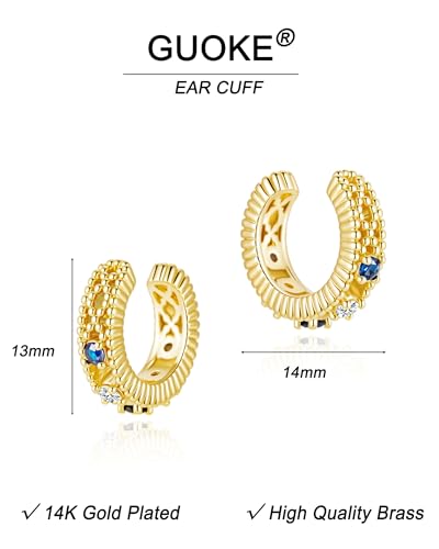 Ear Cuff for Women, 14K Gold/White Gold Plated Ear Cuffs Non Piercing Hypoallergenic Jewelry Gift - color: sapphire gold