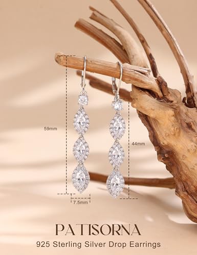 PATISORNA 925 Sterling Silver Dangle Earrings for Women Trendy Hypoallergenic White Gold Plated Leverback Drop Earrings Long Lightweight Statement Earring for Wedding Brides - color: Teardrop