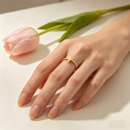 Sun and Moon Rings Stainless Steel Crescent Sun Rings for Women Gold Open Ring Middle Index Finger Jewelry Gift - color: F-Gold Cross