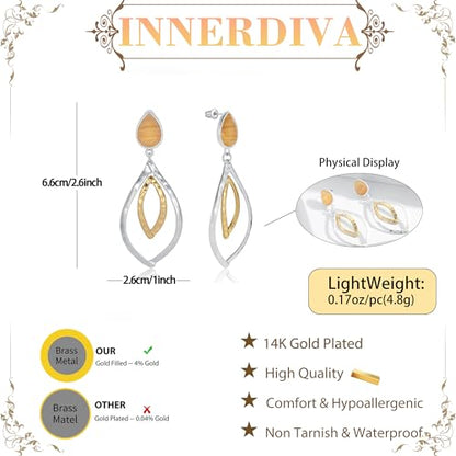 Antique Gold Hammered Disc Drop Earrings Boho Earrings with Two Tone Jewelry Gift - color: EH21612A