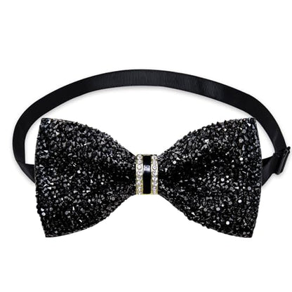 DiBanGu Mens Rhinestone Bow Tie with Ring and Lapel Pin Set | Adjustable Strap,Pre-tied Style,3PCS,Sequin Diamond Bowties，Solid/Mix Color,Shiny Accessory,for Party Prom Banquet Wedding - color: Black