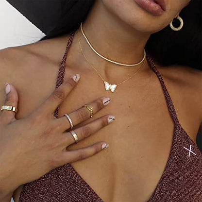 Luxval Tennis Necklace 14K Gold Plated Rhinestone Butterfly Choker Necklaces for women Dainty Zirconia Cut Faux Diamond chain 3mm - color: Silver-tennis