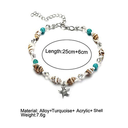 Softones Blue Starfish Turtle Anklet Multilayer Charm Beads Sea Handmade Boho Anklet Foot Jewelry for Women - style: I:Star2