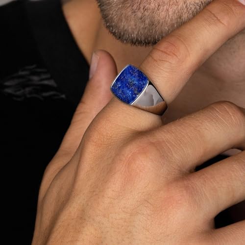 Square Cut Tiger Eye/Black Onyx/Turquoise/Lapis/Moss Agate Rings for Men 925 Sterling Silver 10K 14K 18K Gold Signet Rings for Men - style: Lapis Lapis